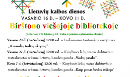 Informacija apie Birštono viešosios bibliotekos renginius, skirtus Lietuvių kalbos dienoms