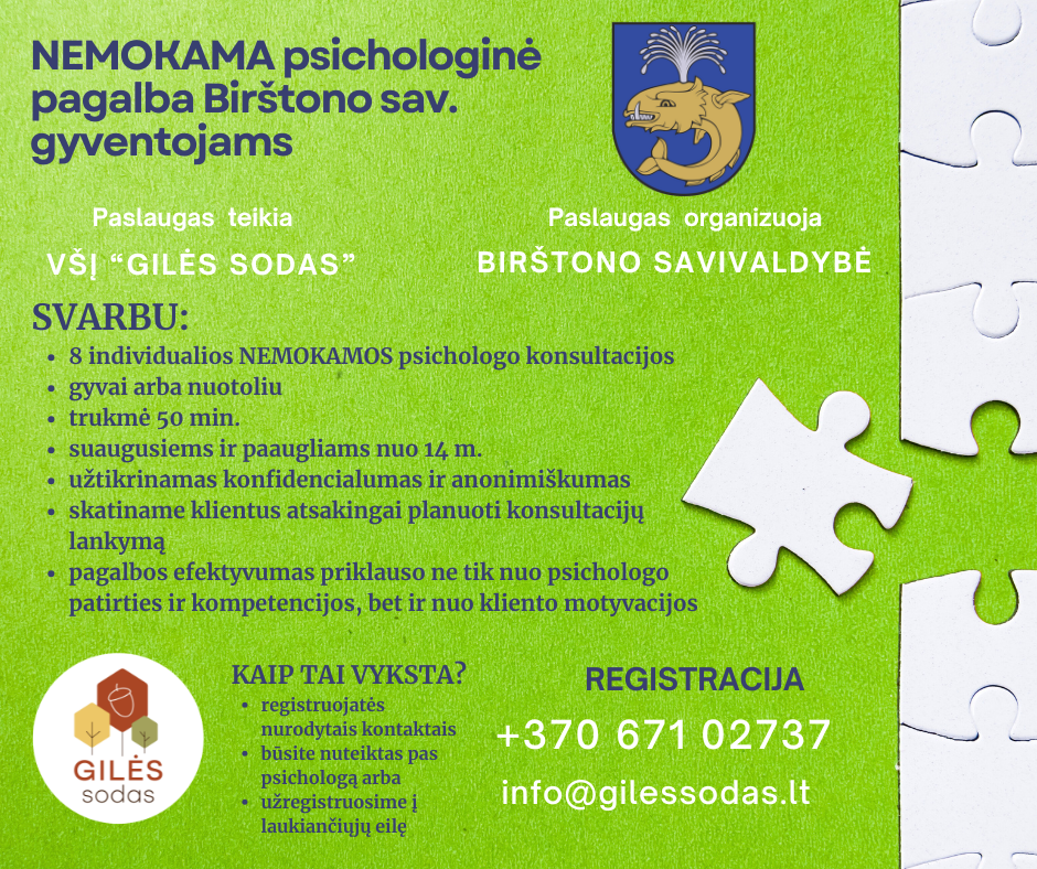 Birštono savivaldybė: nemokamos, anonimiškos konsultacijos priklausomybių sunkumams.